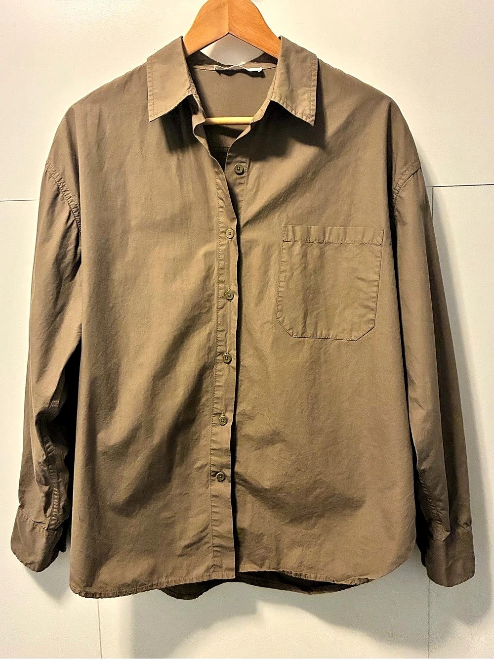 Oak + Fort Button Down Oversized Shirt in Taupe Size Small Like New